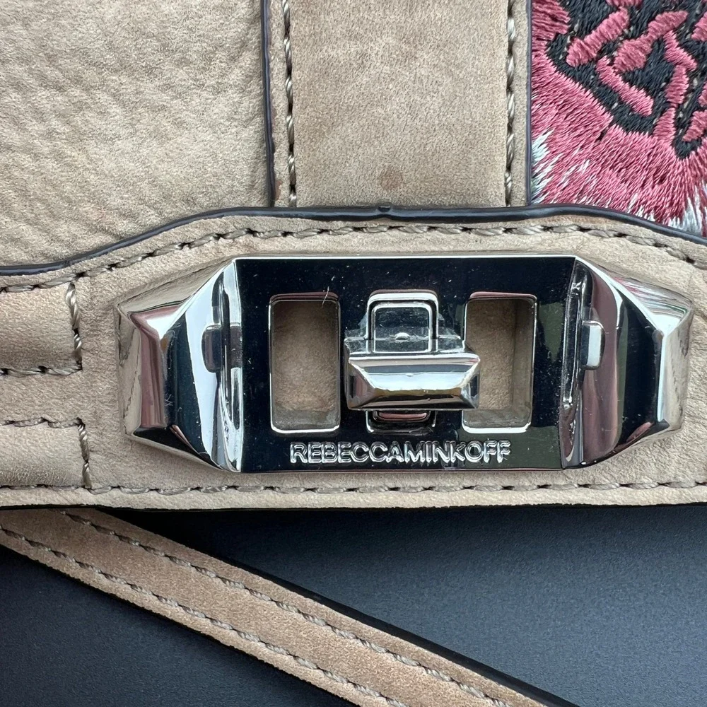 Rebecca‎ Minkoff Love Crossbody Bag Suede Floral Embroidered Silver Hardware